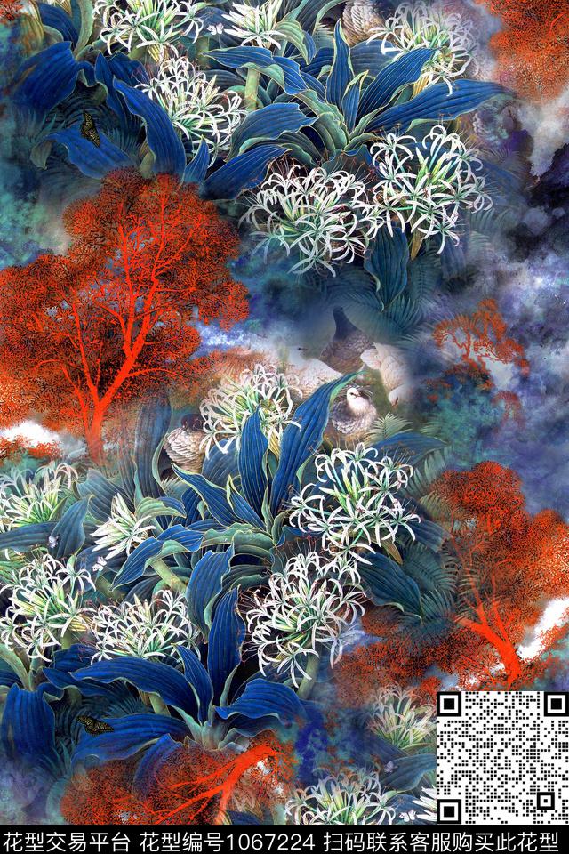 水彩花卉休闲手绘花卉数码印花华亿平台下载（图片编号: 1067224） - 瓦栏（Walan）