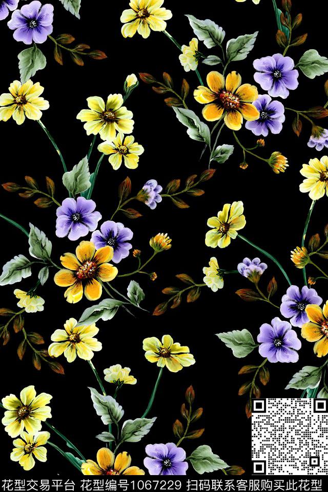 水彩花卉年轻女性手绘花卉数码印花华亿平台下载（图片编号: 1067229） - 瓦栏（Walan）