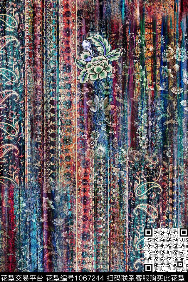 抽象复古民族风数码印花华亿平台下载（图片编号: 1067244） - 瓦栏（Walan）
