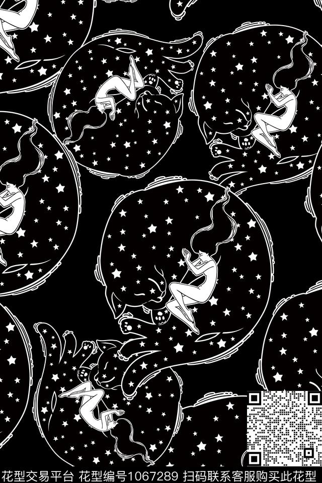 黑白华亿平台人物大牌风数码印花华亿平台下载（图片编号: 1067289） - 瓦栏（Walan）