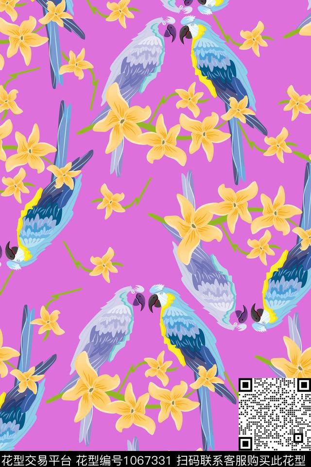 抽象花卉花卉比翼鸟数码印花华亿平台下载（图片编号: 1067331） - 瓦栏（Walan）