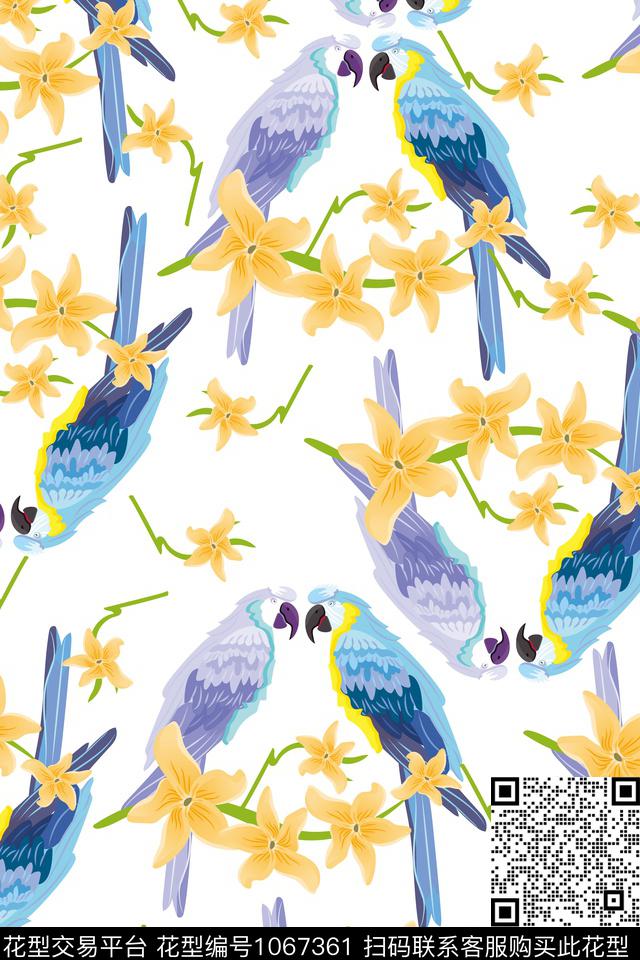 抽象花卉花卉比翼鸟数码印花华亿平台下载（图片编号: 1067361） - 瓦栏（Walan）