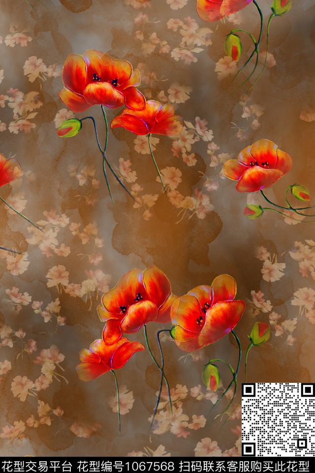 淑女抽象花卉小碎花数码印花华亿平台下载（图片编号: 1067568） - 瓦栏（Walan）
