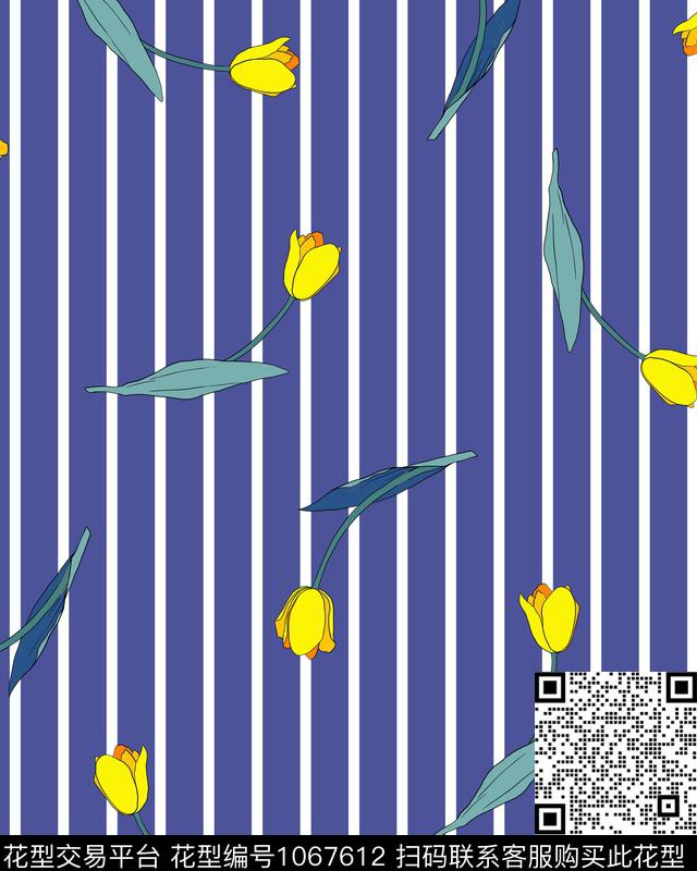 条纹小碎花花卉传统印花华亿平台下载（图片编号: 1067612） - 瓦栏（Walan）
