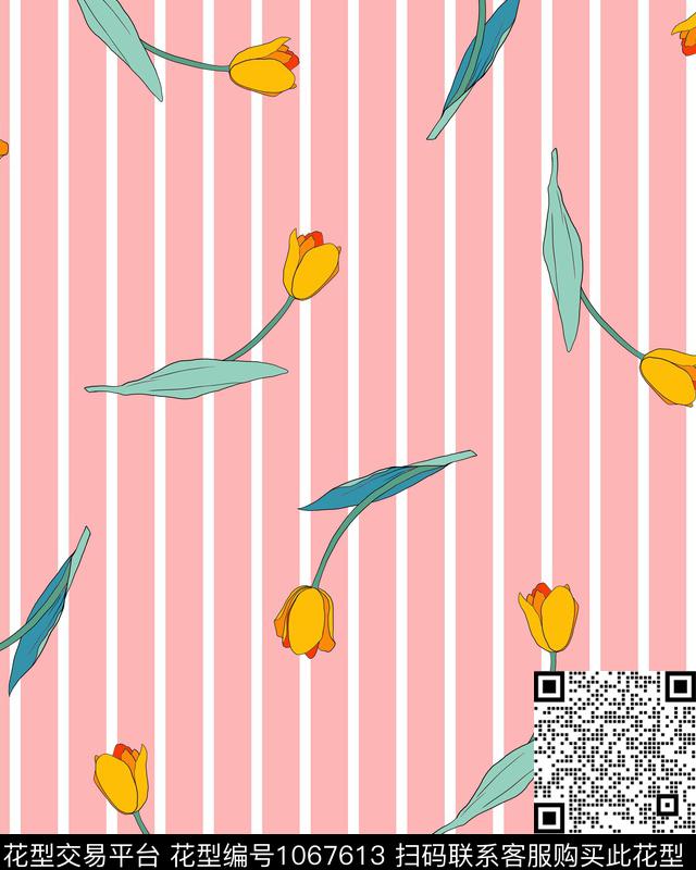 条纹小碎花花卉传统印花华亿平台下载（图片编号: 1067613） - 瓦栏（Walan）