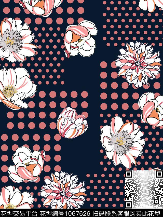 大花波点花卉传统印花华亿平台下载（图片编号: 1067626） - 瓦栏（Walan）