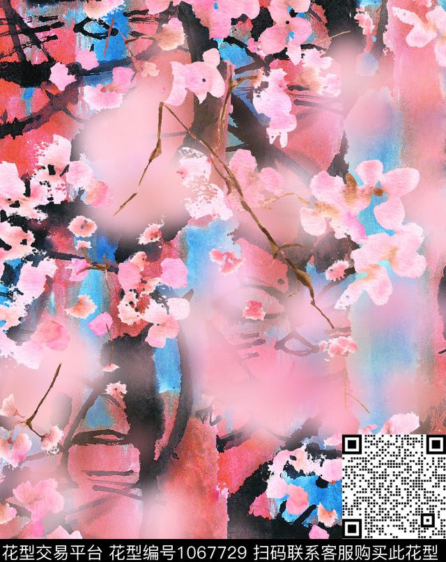 梅花数码华亿平台抽象花卉数码印花华亿平台下载（图片编号: 1067729） - 瓦栏（Walan）