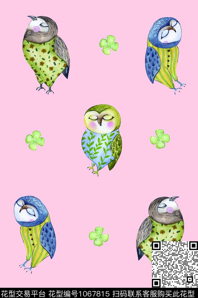 可爱手绘鸟波点数码印花华亿平台下载（图片编号: 1067815） - 瓦栏（Walan）