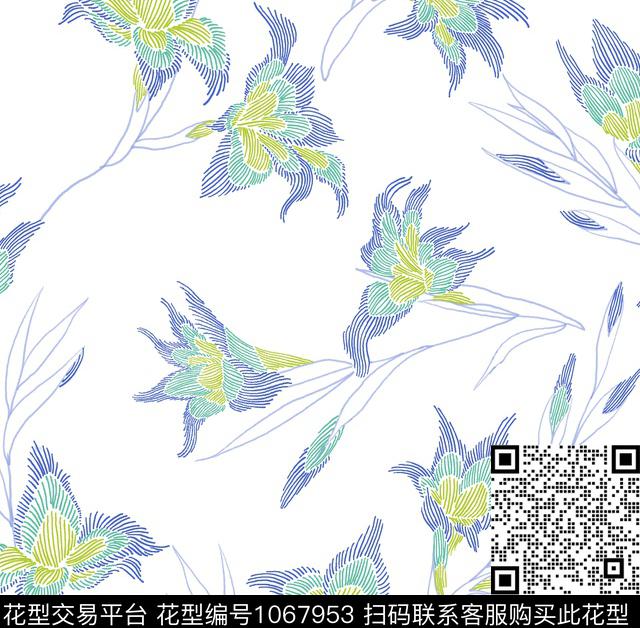 手绘花卉百合签字笔数码印花华亿平台下载（图片编号: 1067953） - 瓦栏（Walan）