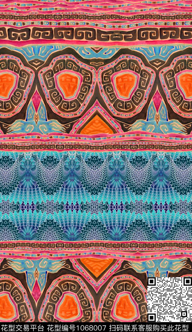 民族风定位花几何数码印花华亿平台下载（图片编号: 1068007） - 瓦栏（Walan）