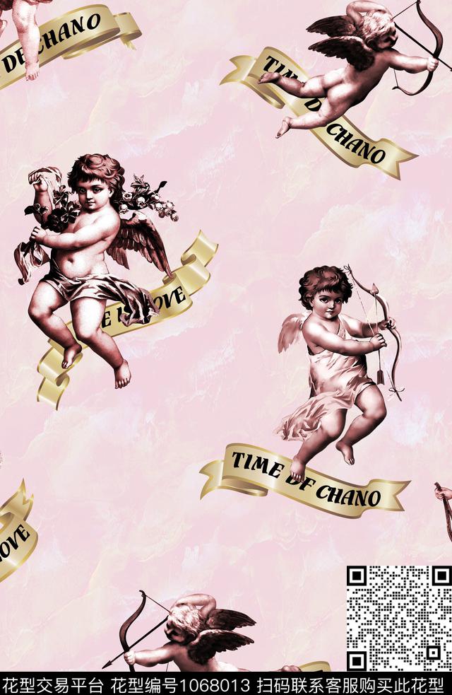 蝴蝶结小天使大理石肌理数码印花华亿平台下载（图片编号: 1068013） - 瓦栏（Walan）