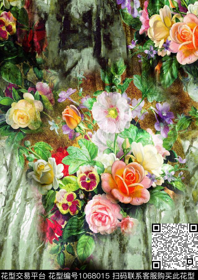数码华亿平台花卉大牌风数码印花华亿平台下载（图片编号: 1068015） - 瓦栏（Walan）