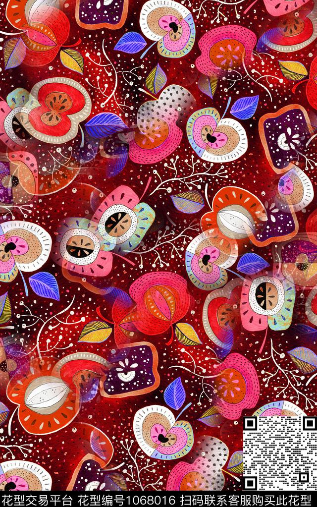 涂鸦笔触几何数码印花华亿平台下载（图片编号: 1068016） - 瓦栏（Walan）