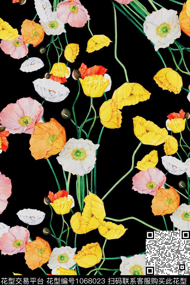 数码华亿平台水彩花卉手绘花卉数码印花华亿平台下载（图片编号: 1068023） - 瓦栏（Walan）
