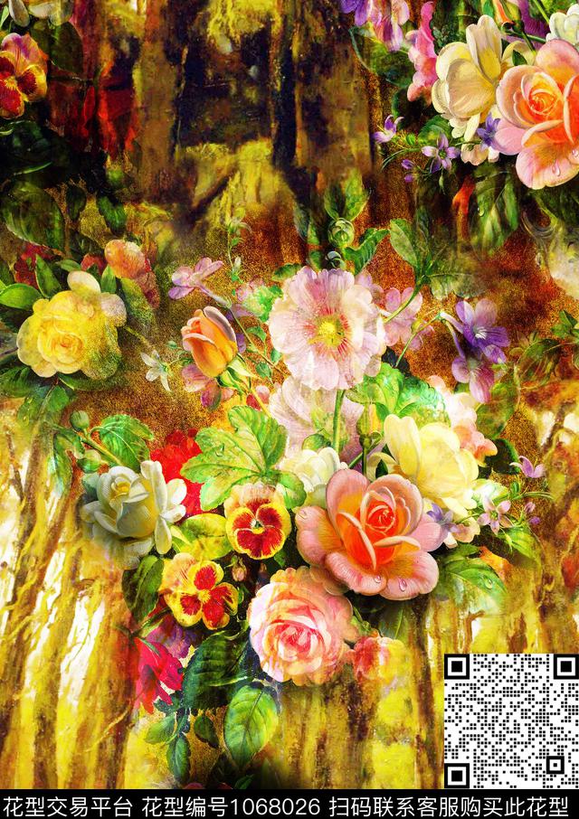 数码华亿平台花卉大牌风数码印花华亿平台下载（图片编号: 1068026） - 瓦栏（Walan）