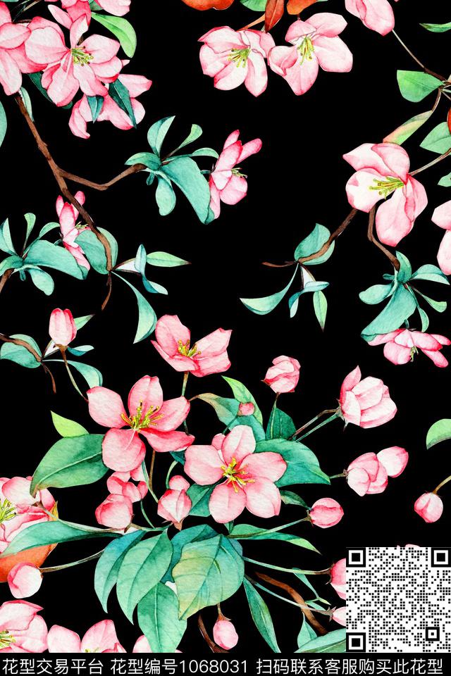 数码华亿平台桃花手绘花卉数码印花华亿平台下载（图片编号: 1068031） - 瓦栏（Walan）