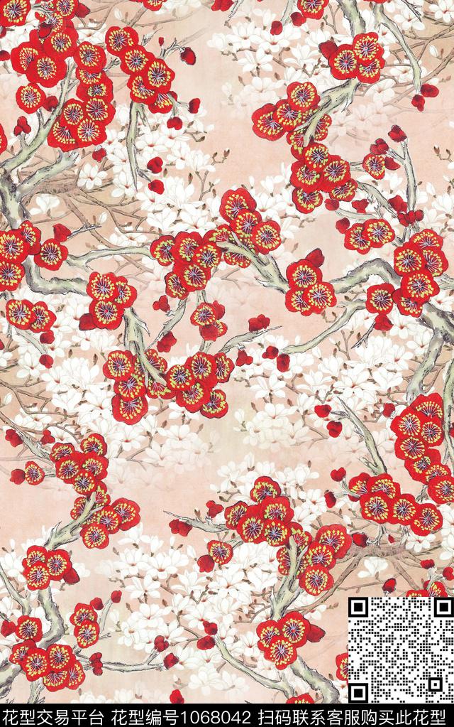 花卉中老年中国风数码印花华亿平台下载（图片编号: 1068042） - 瓦栏（Walan）