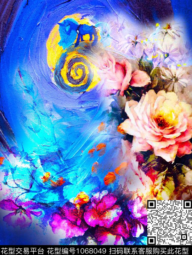 数码华亿平台花卉大牌风数码印花华亿平台下载（图片编号: 1068049） - 瓦栏（Walan）