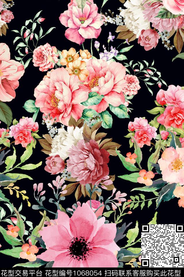 纹理手绘花卉花卉数码印花华亿平台下载（图片编号: 1068054） - 瓦栏（Walan）