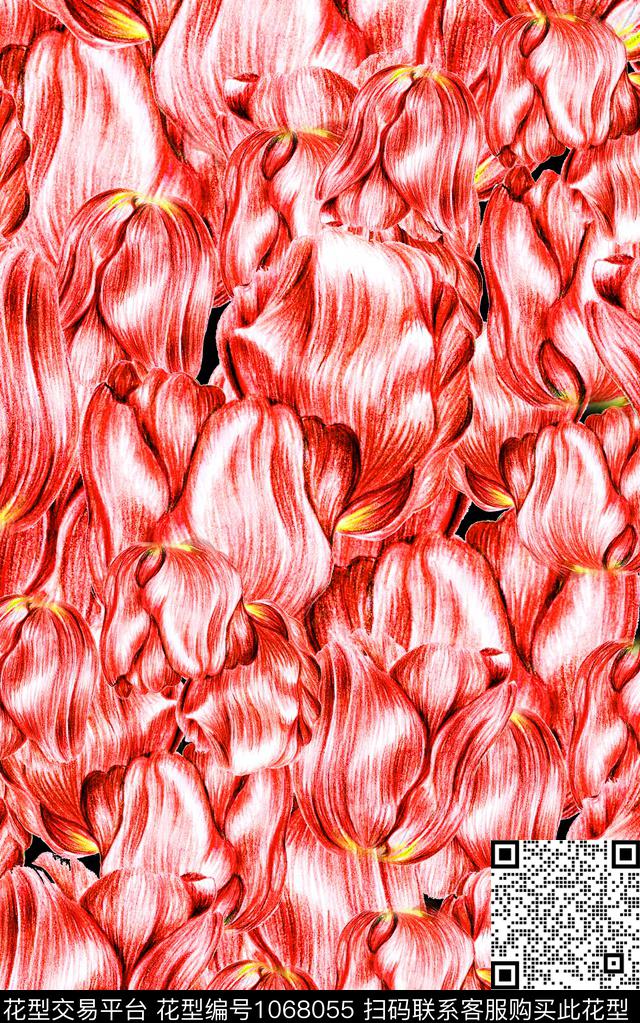 抽象花卉肌理笔触数码印花华亿平台下载（图片编号: 1068055） - 瓦栏（Walan）