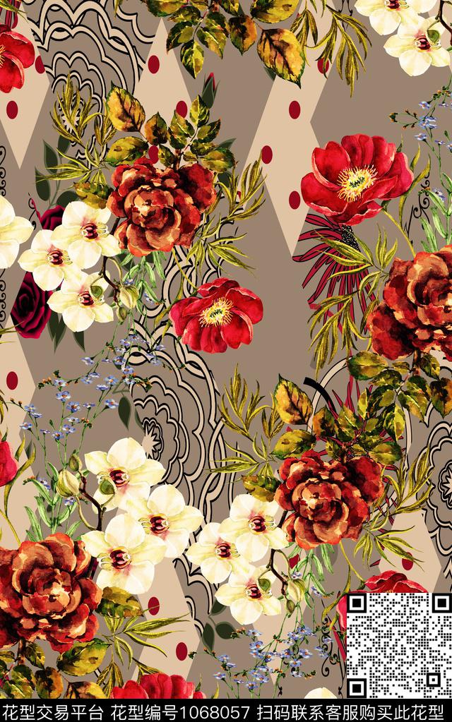 民族风小碎花花卉数码印花华亿平台下载（图片编号: 1068057） - 瓦栏（Walan）