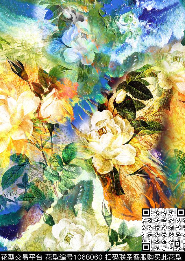 数码华亿平台花卉大牌风数码印花华亿平台下载（图片编号: 1068060） - 瓦栏（Walan）