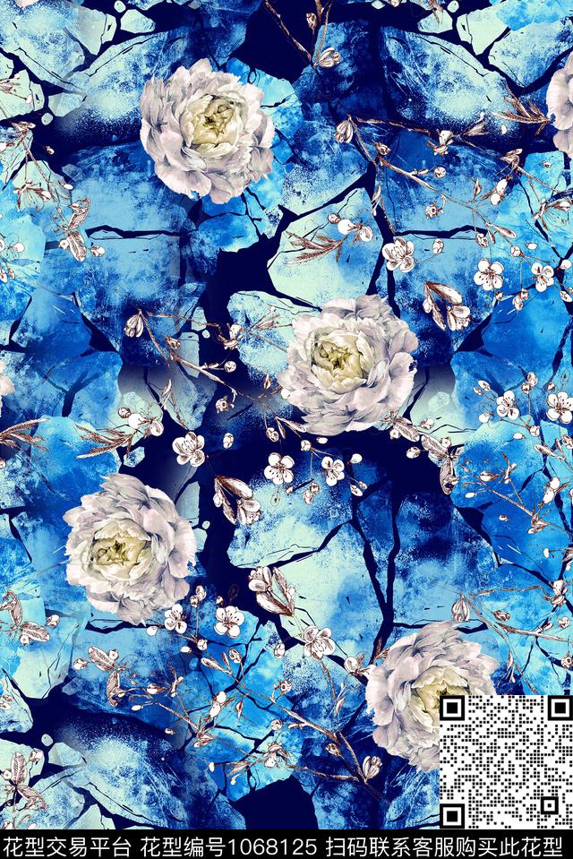 连衣裙花卉白玫瑰数码印花华亿平台下载（图片编号: 1068125） - 瓦栏（Walan）