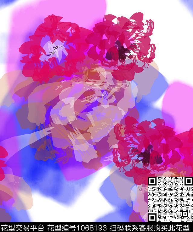 抽象花卉几何数码印花华亿平台下载（图片编号: 1068193） - 瓦栏（Walan）