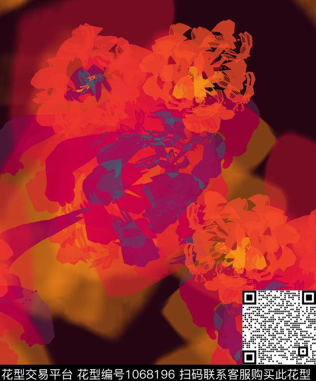 抽象花卉几何数码印花华亿平台下载（图片编号: 1068196） - 瓦栏（Walan）