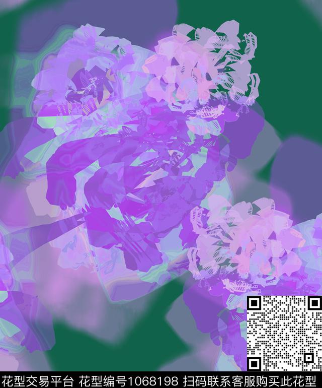 抽象花卉几何数码印花华亿平台下载（图片编号: 1068198） - 瓦栏（Walan）