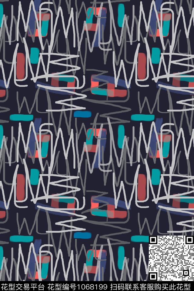 手绘线条笔触签字笔印花w传统印花华亿平台下载（图片编号: 1068199） - 瓦栏（Walan）