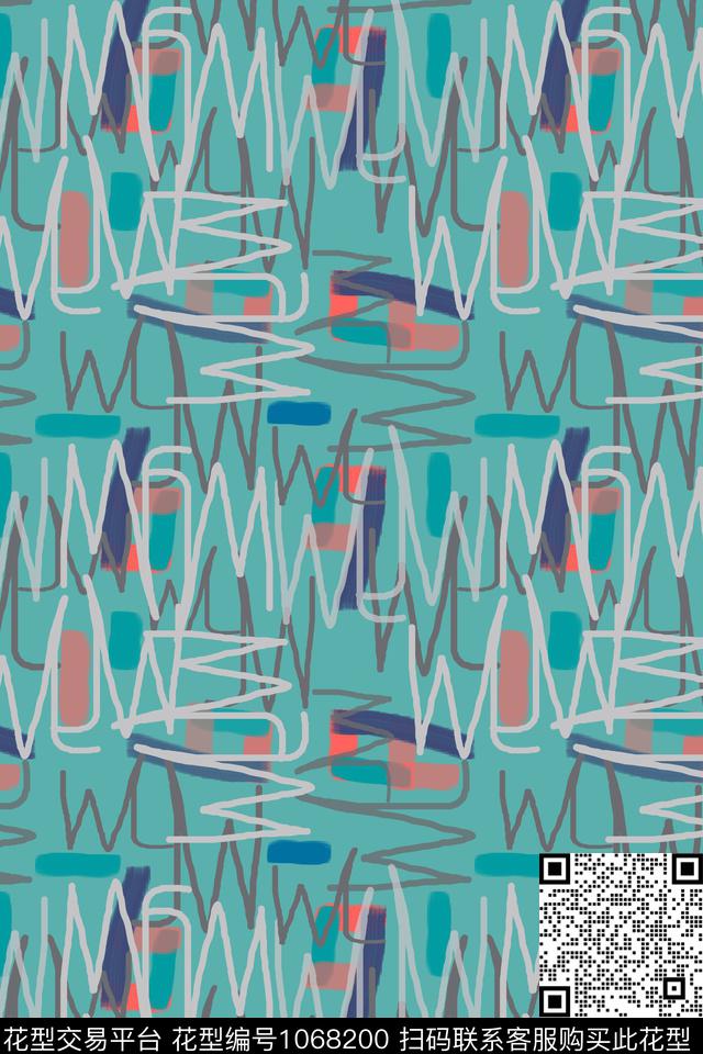 手绘线条笔触签字笔印花w传统印花华亿平台下载（图片编号: 1068200） - 瓦栏（Walan）