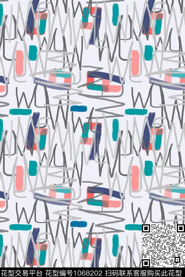 手绘线条笔触签字笔印花w传统印花华亿平台下载（图片编号: 1068202） - 瓦栏（Walan）