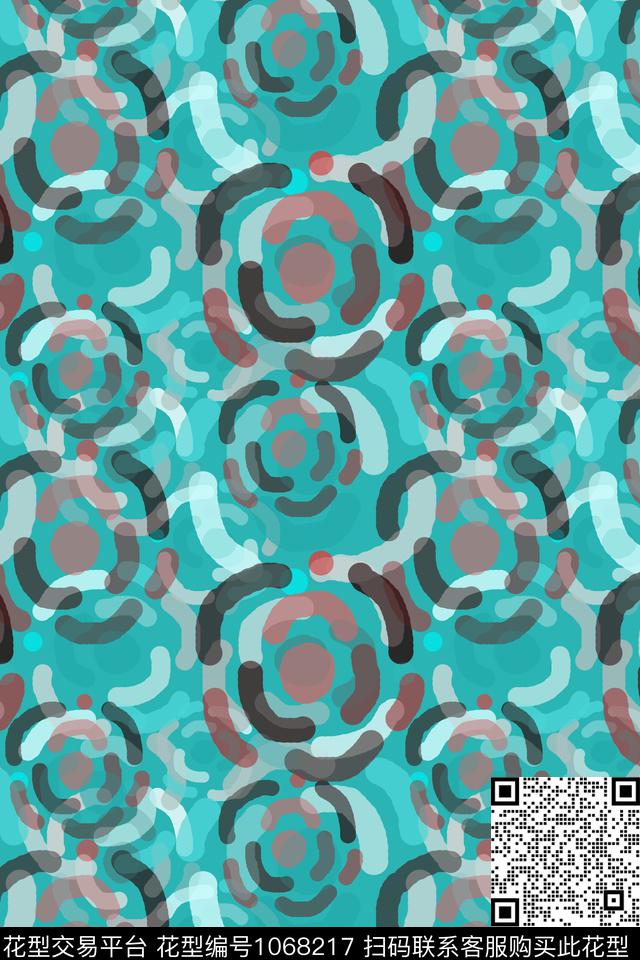 抽象男装手绘线条笔触圆圈与波点数码印花华亿平台下载（图片编号: 1068217） - 瓦栏（Walan）