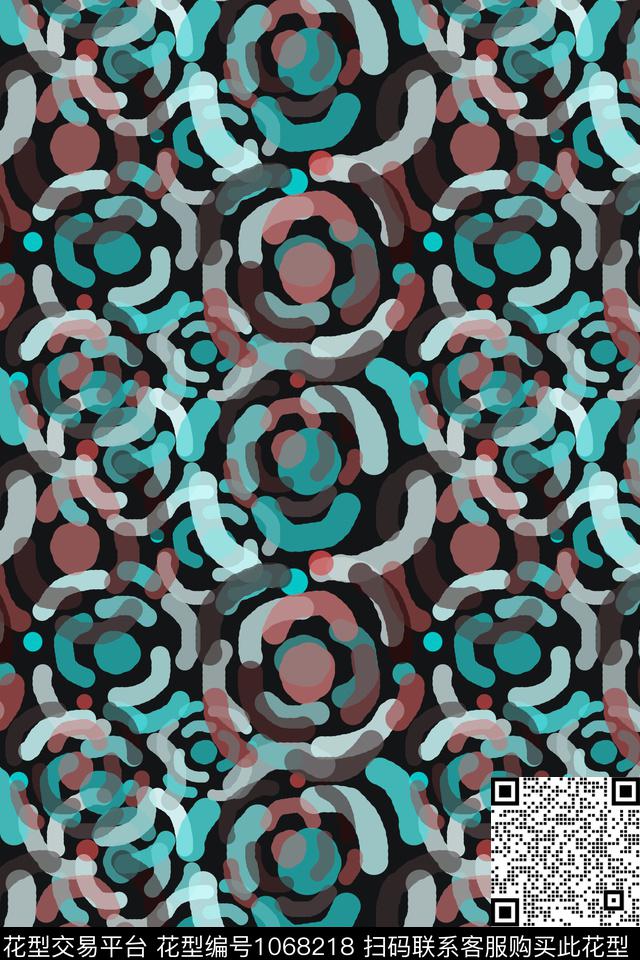 抽象男装手绘线条笔触圆圈与波点数码印花华亿平台下载（图片编号: 1068218） - 瓦栏（Walan）