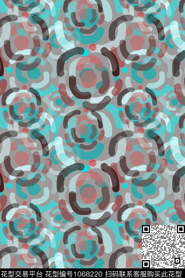 抽象男装手绘线条笔触圆圈与波点数码印花华亿平台下载（图片编号: 1068220） - 瓦栏（Walan）