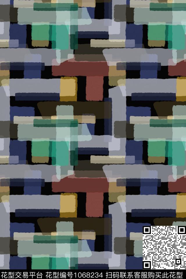 手绘线条笔触条纹混搭格子混搭数码印花华亿平台下载（图片编号: 1068234） - 瓦栏（Walan）