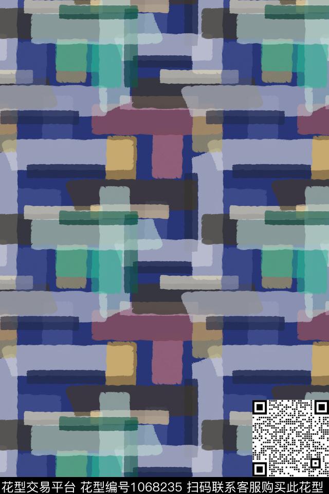 手绘线条笔触条纹混搭格子混搭数码印花华亿平台下载（图片编号: 1068235） - 瓦栏（Walan）