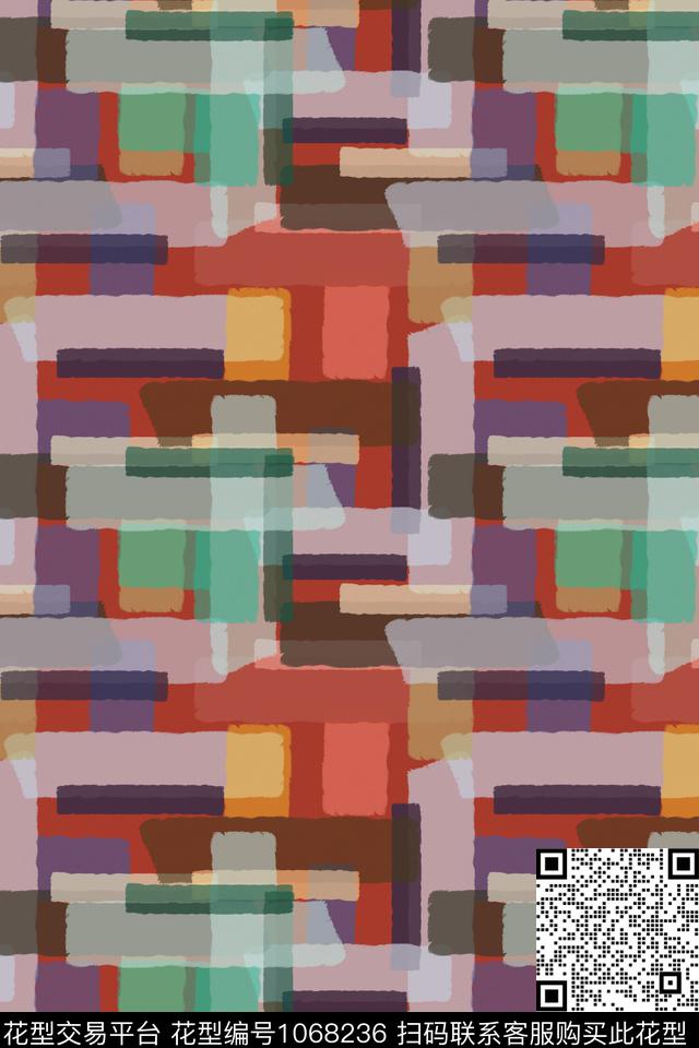 手绘线条笔触条纹混搭格子混搭数码印花华亿平台下载（图片编号: 1068236） - 瓦栏（Walan）