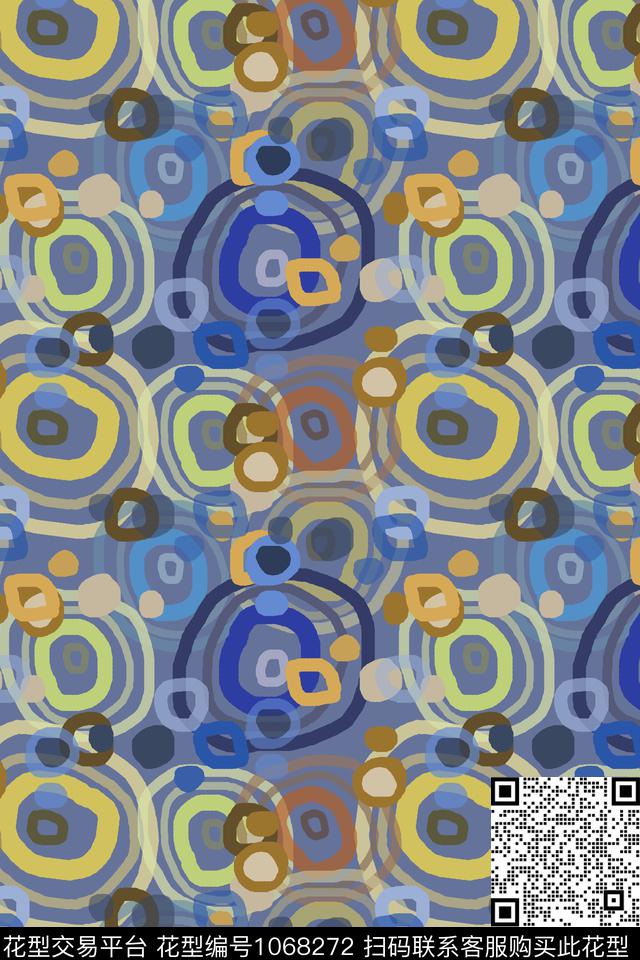 手绘线条笔触几何圆圈与波点数码印花华亿平台下载（图片编号: 1068272） - 瓦栏（Walan）