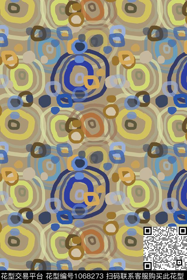 手绘线条笔触几何圆圈与波点数码印花华亿平台下载（图片编号: 1068273） - 瓦栏（Walan）