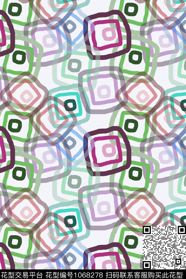 手绘线条笔触几何格子图案数码印花华亿平台下载（图片编号: 1068278） - 瓦栏（Walan）