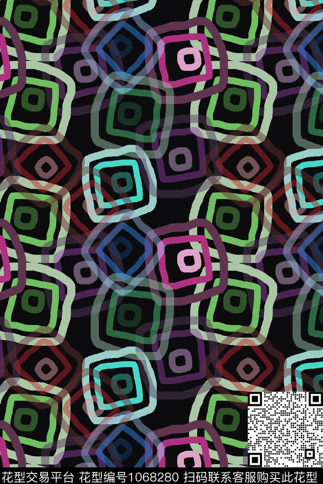 手绘线条笔触几何格子图案数码印花华亿平台下载（图片编号: 1068280） - 瓦栏（Walan）