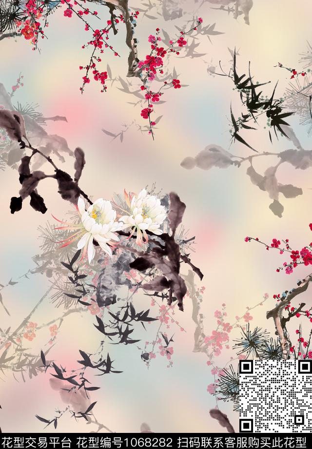 数码华亿平台水墨风兰花数码印花华亿平台下载（图片编号: 1068282） - 瓦栏（Walan）