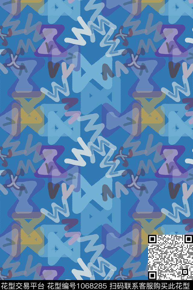 手绘线条笔触几何异样几何数码印花华亿平台下载（图片编号: 1068285） - 瓦栏（Walan）