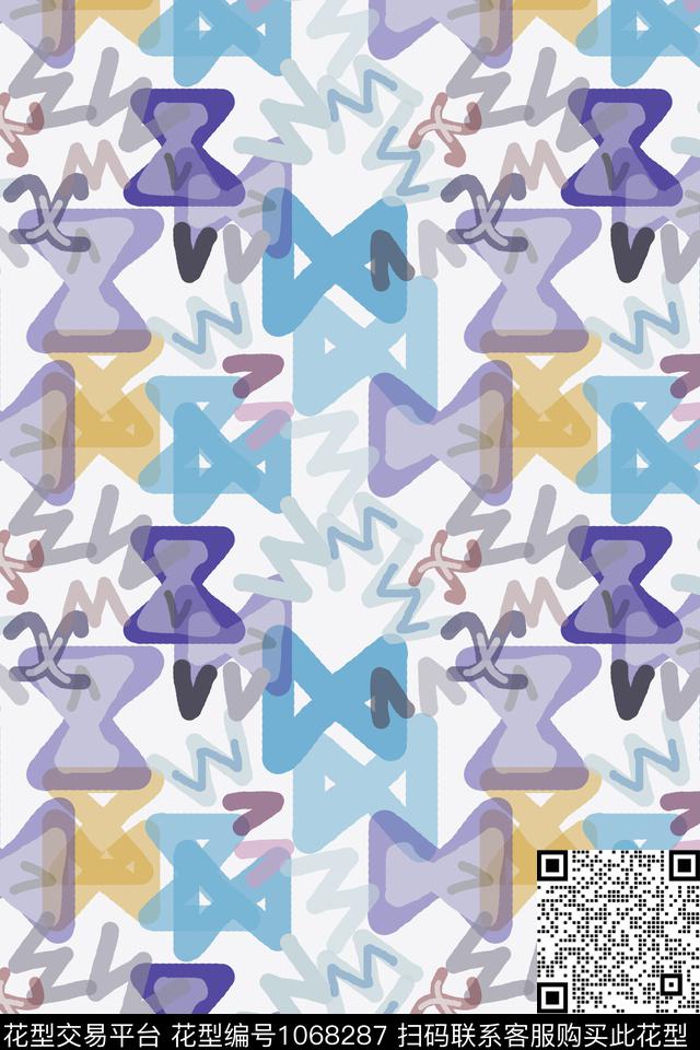 手绘线条笔触几何异样几何数码印花华亿平台下载（图片编号: 1068287） - 瓦栏（Walan）