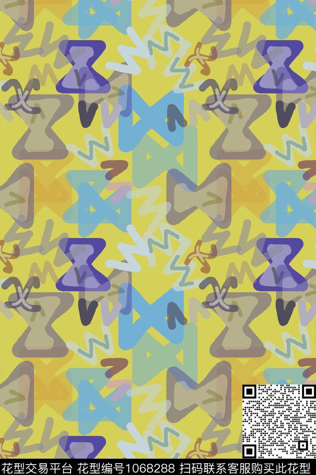 手绘线条笔触几何异样几何数码印花华亿平台下载（图片编号: 1068288） - 瓦栏（Walan）