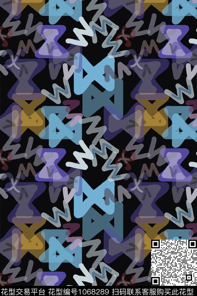 手绘线条笔触几何异样几何数码印花华亿平台下载（图片编号: 1068289） - 瓦栏（Walan）