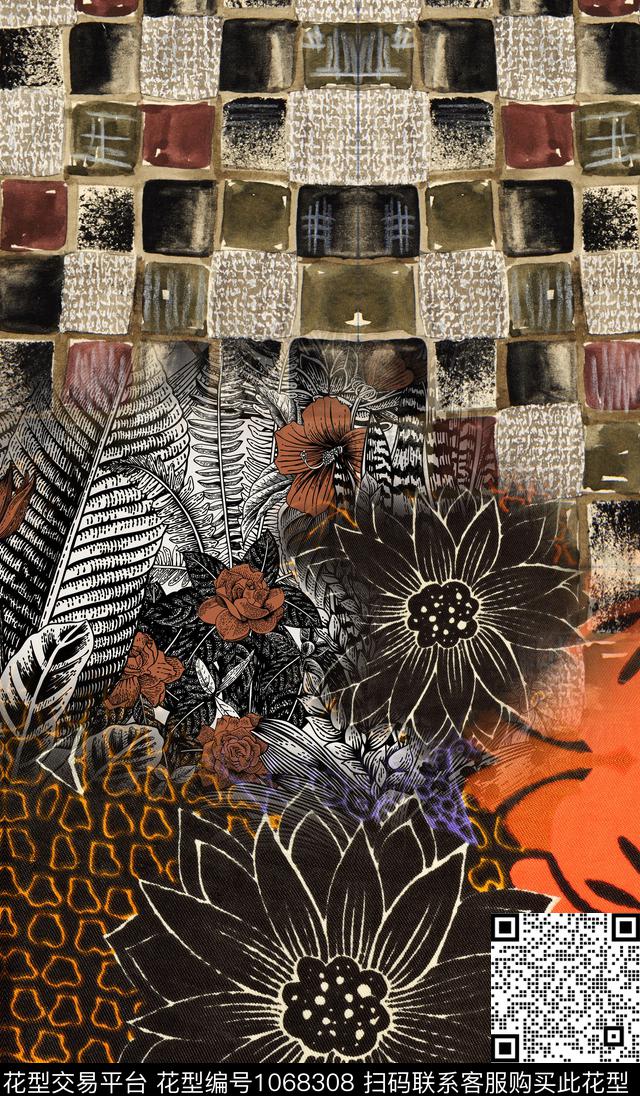 秋冬华亿平台定位花复古数码印花华亿平台下载（图片编号: 1068308） - 瓦栏（Walan）