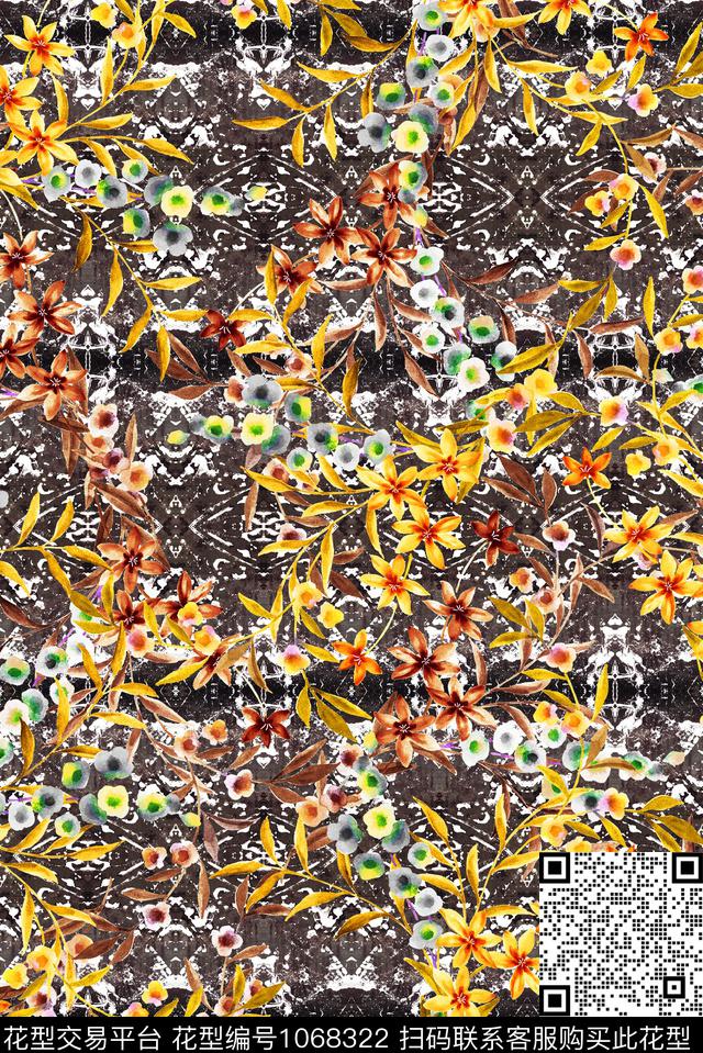 数码华亿平台民族风花卉数码印花华亿平台下载（图片编号: 1068322） - 瓦栏（Walan）